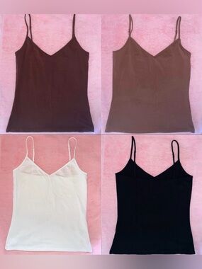 Amazon Essentials 4 Pack V-cut Tank Tops Spaghetti Strap Brown Black White Camis